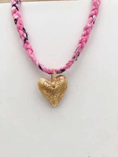 Pink Bandana with Gold Heart Necklace 
