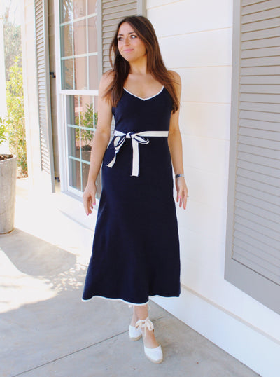 Megan Navy Knit Midi Dress