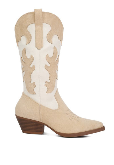 Labryne Suede Patchwork Cowboy Boots