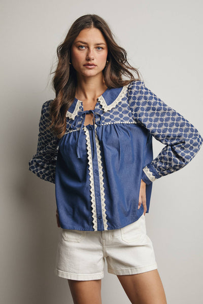 Samantha Embroidered Denim Top
