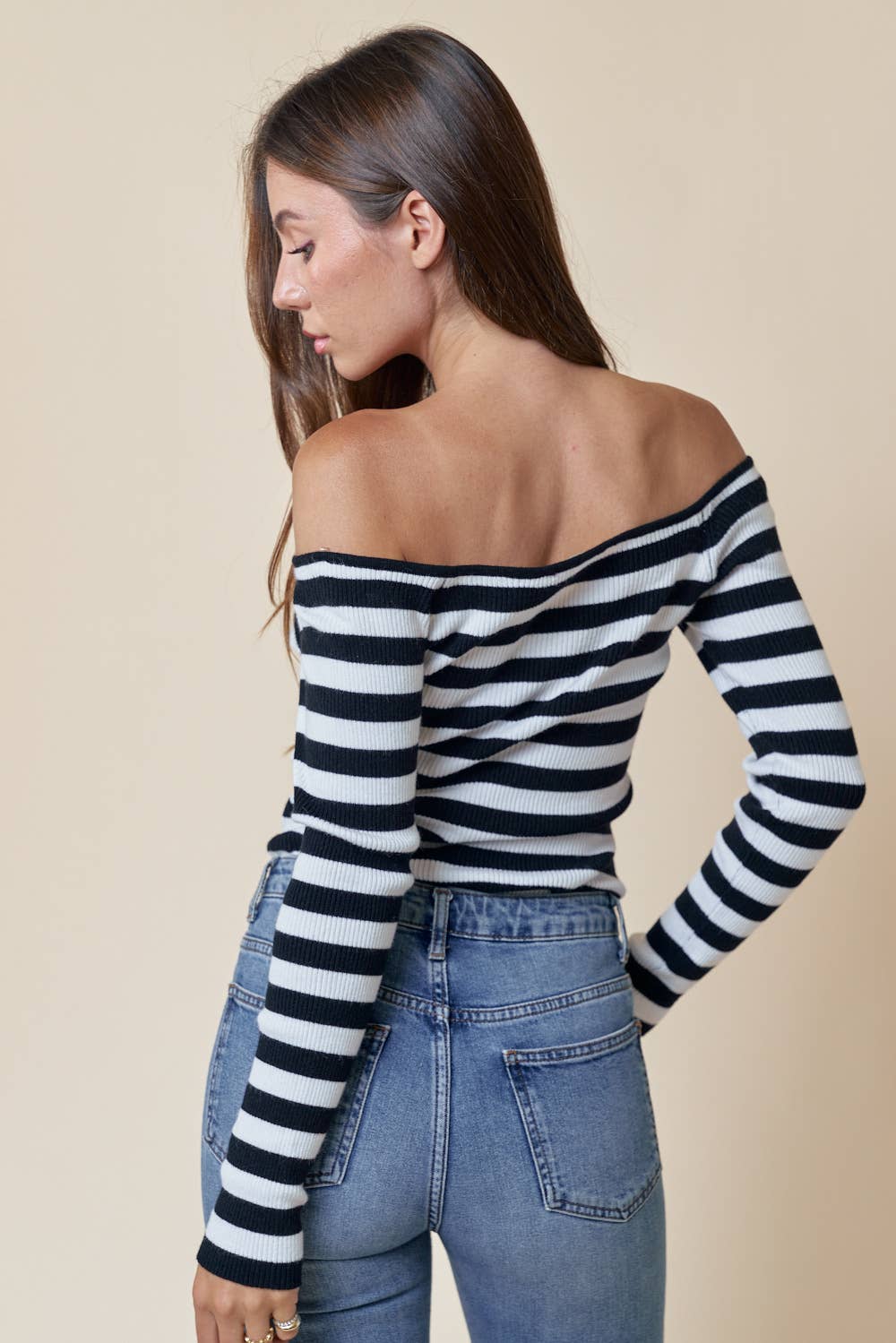 Pia Striped Off-Shoulder Knit Top
