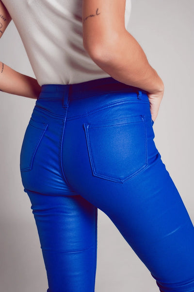 Electric Blue Faux Leather Flare Pants