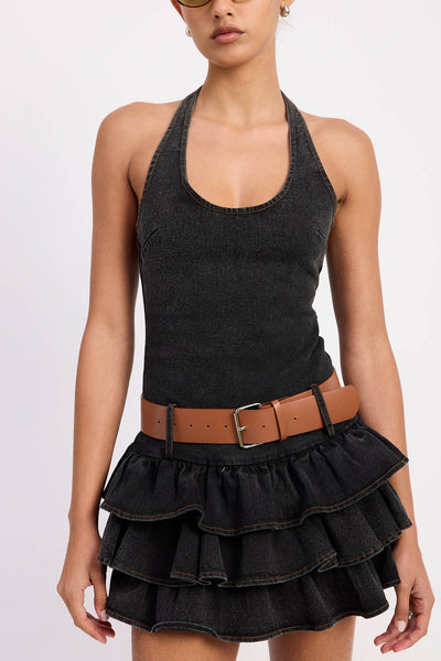 Sasha Belted Denim Mini Dress