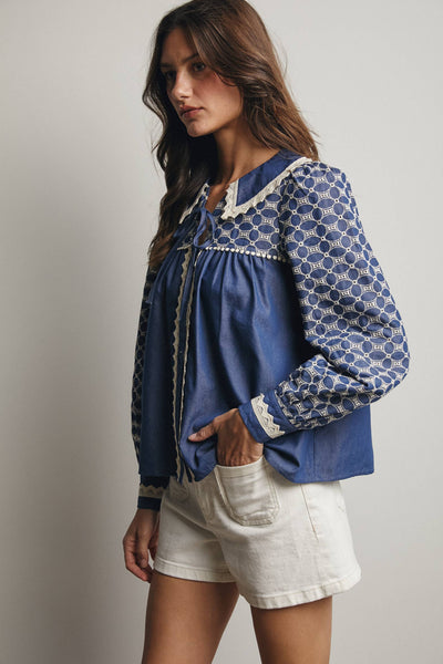 Samantha Embroidered Denim Top