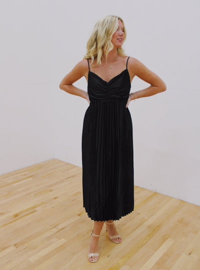 Black Pleated Midi Dress