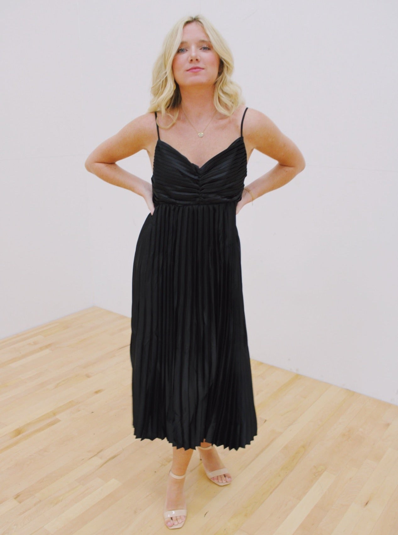 Black Pleated Midi Dress