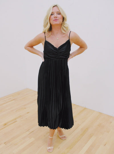 Black Pleated Midi Dress