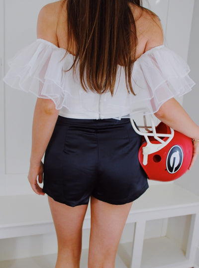 Black Satin Cargo Mini Skort