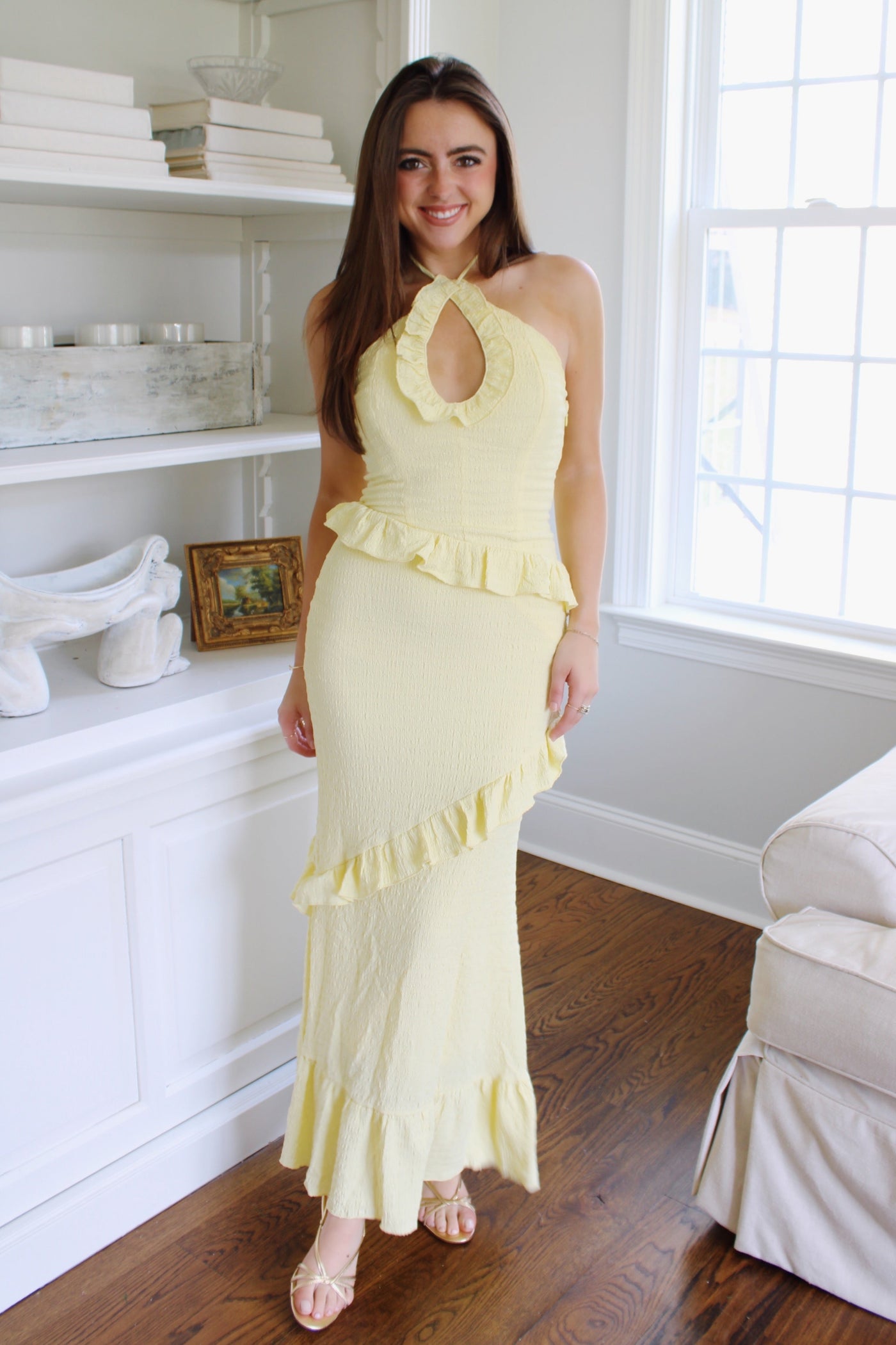 Lemon Crinkle Maxi Dress