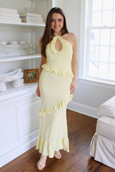 Lemon Crinkle Maxi Dress