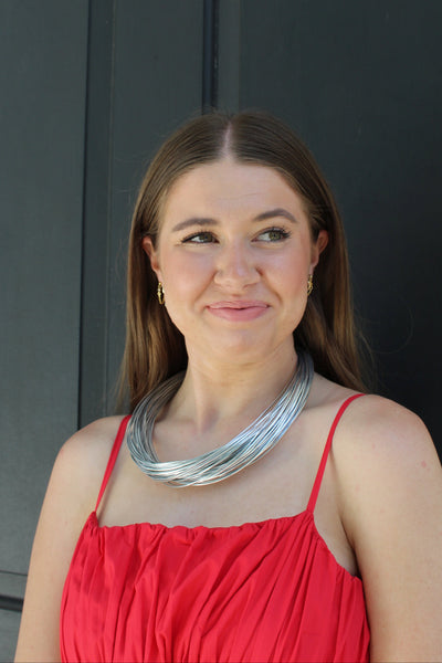 Leatherette Silver Strand Necklace