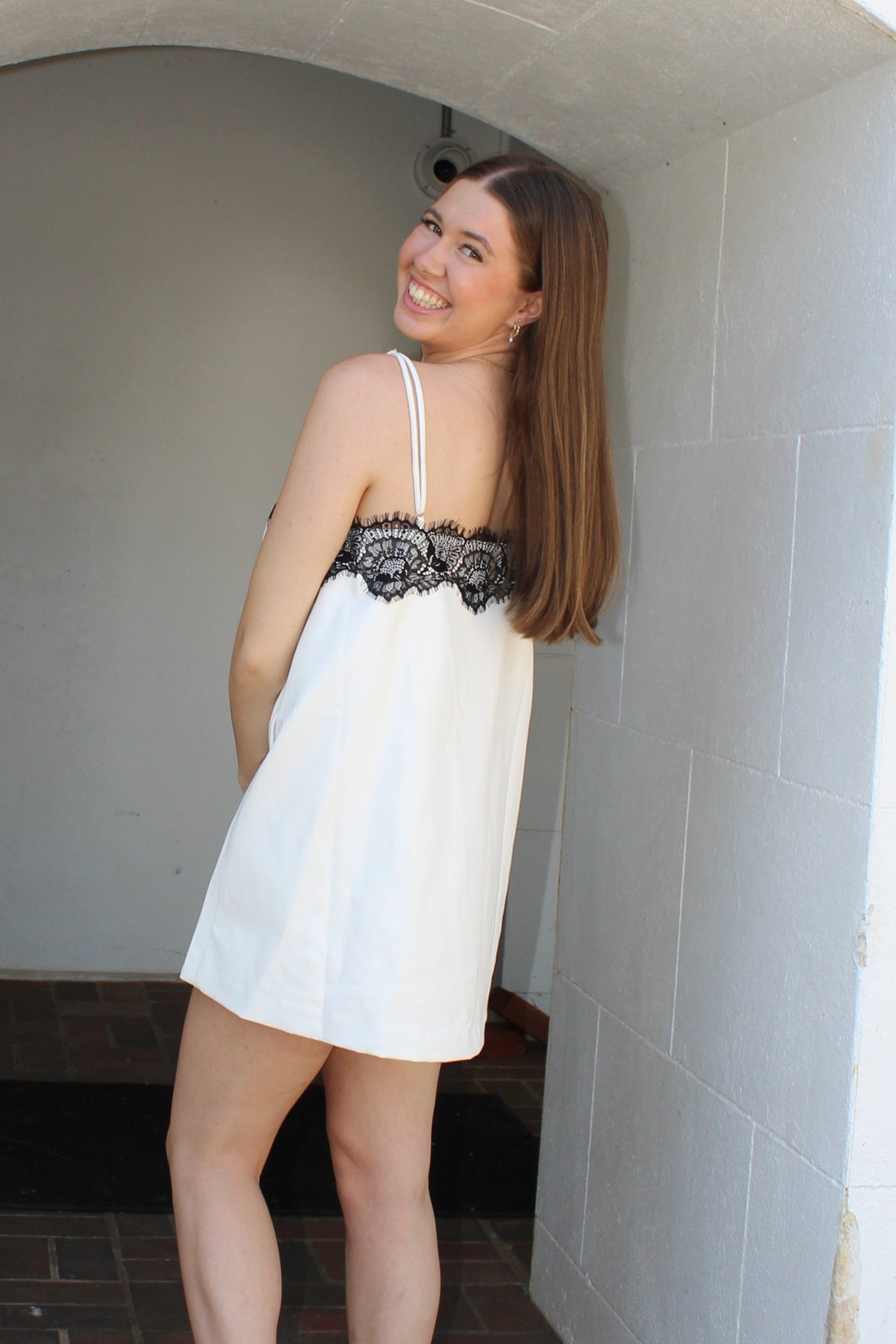 Danielle Leather Lace Mini Dress