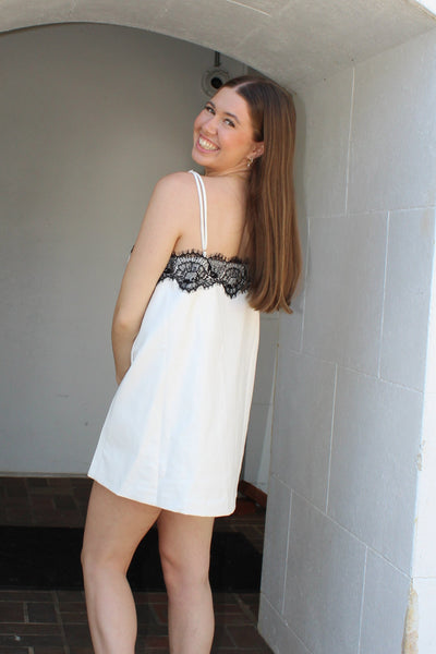 Danielle Leather Lace Mini Dress