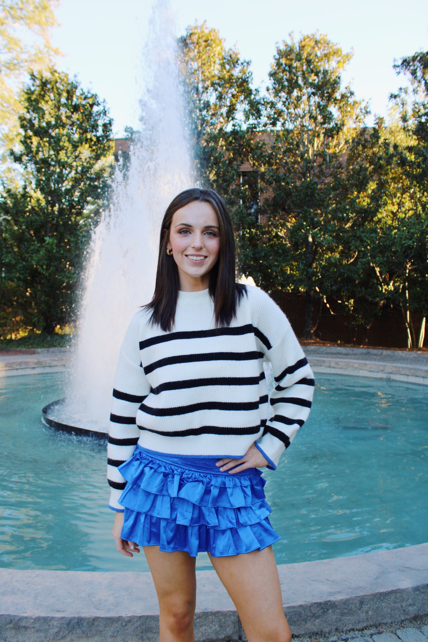 Evermore Blue Detailed Striped Sweater