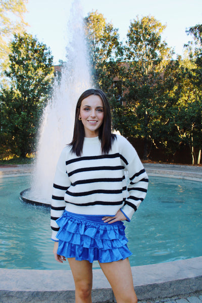 Evermore Blue Detailed Striped Sweater