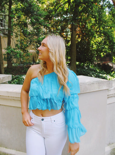 Electric Blue Ruffle Tulle Top