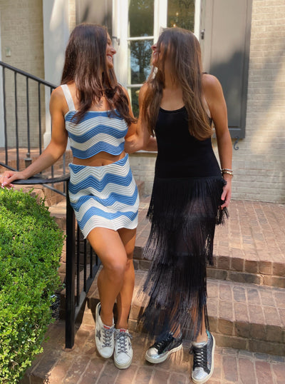 Black Fringe Knit Midi Dress