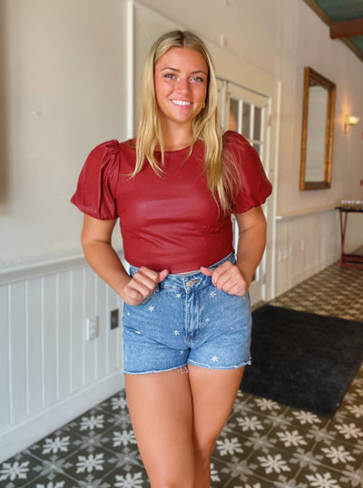 Burgundy Faux Leather Cropped Top