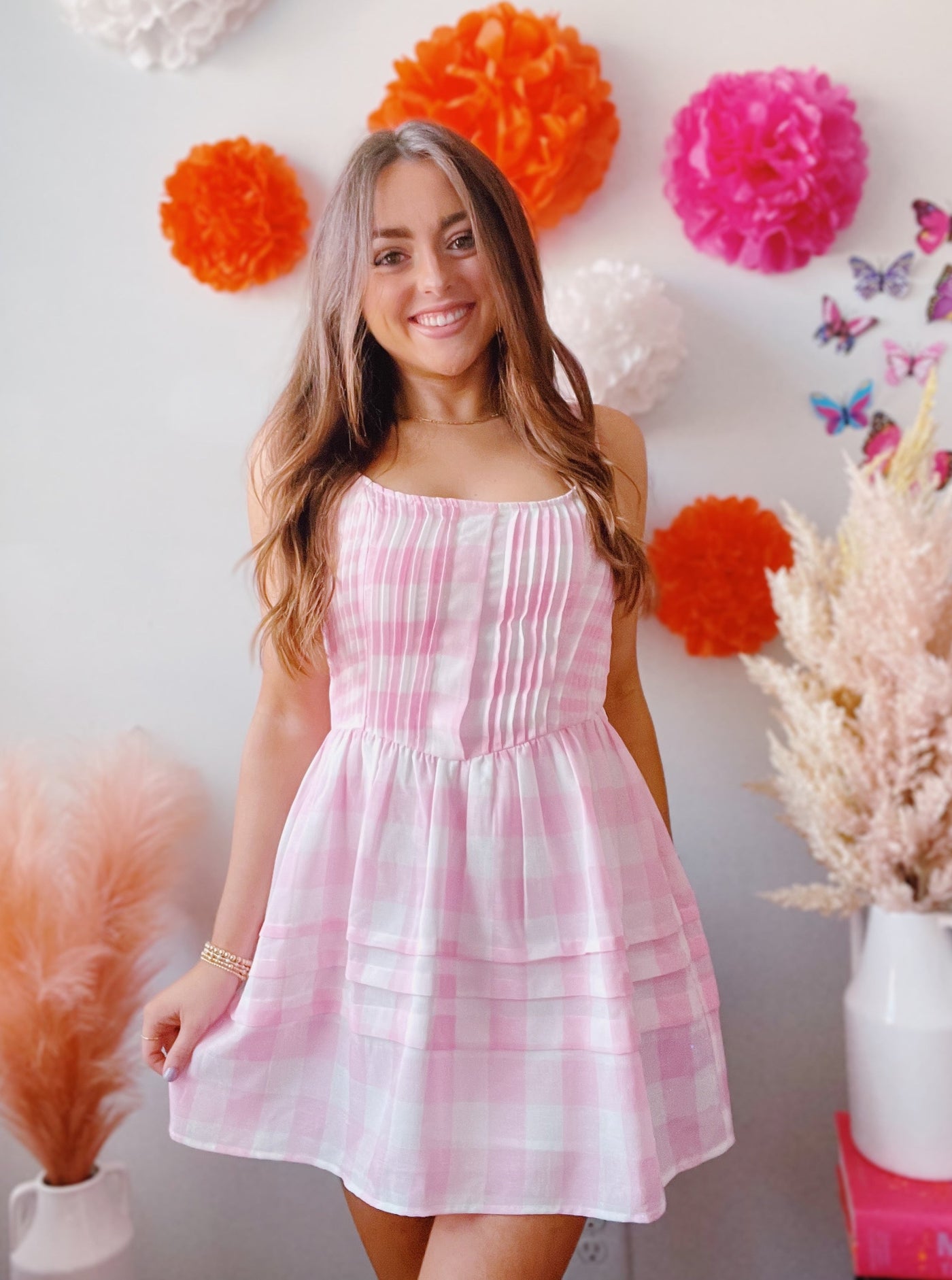 Garden Barbie Plaid Mini Dress