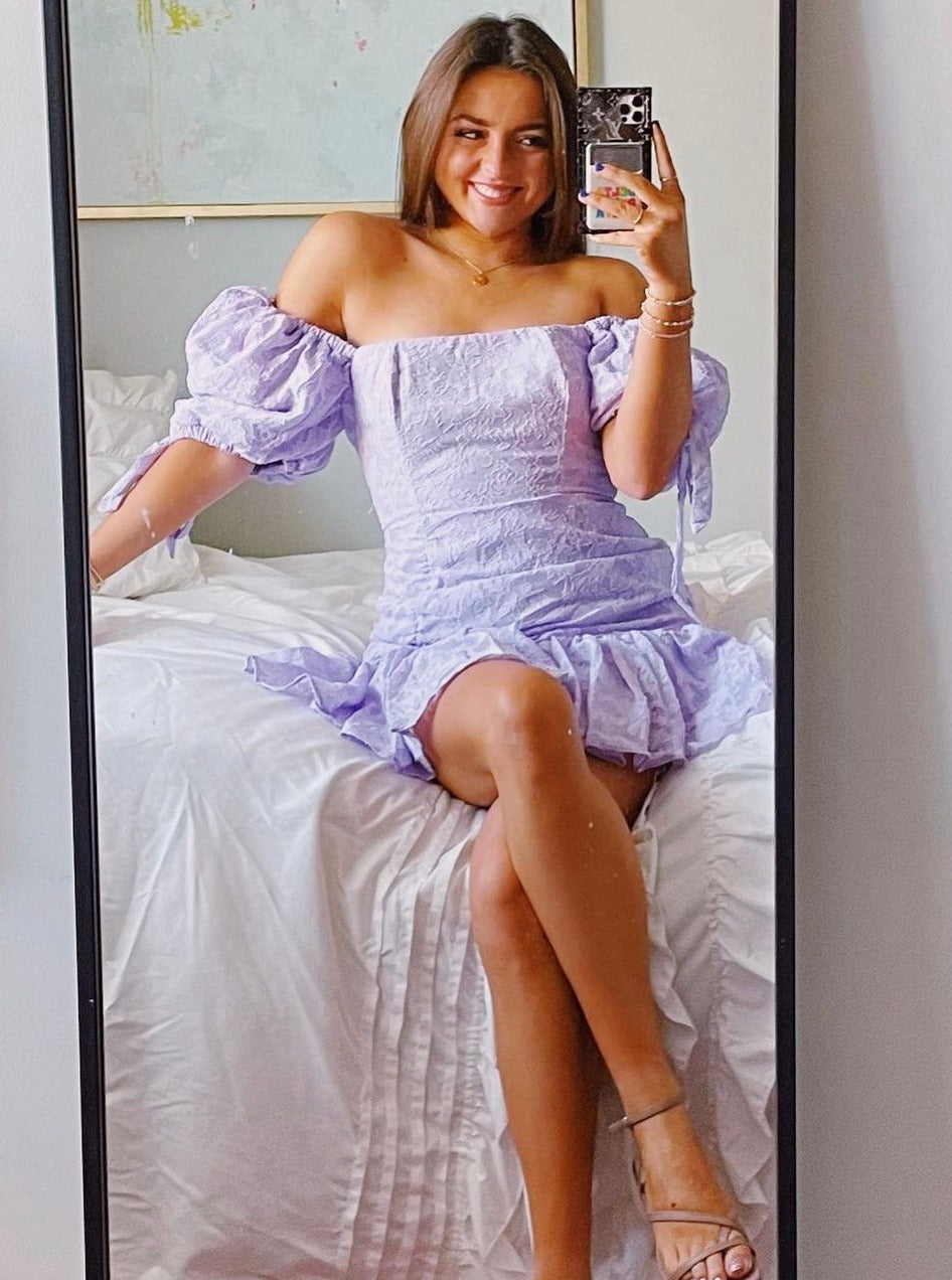 Lavender Ruched Mini Dress