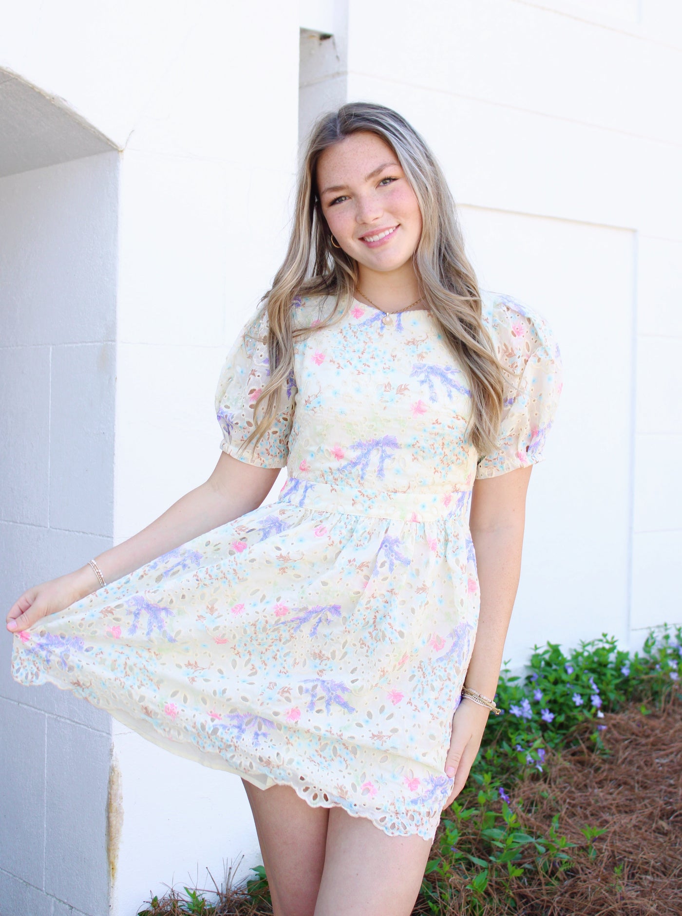 Maddy Floral Embroidered Mini Dress