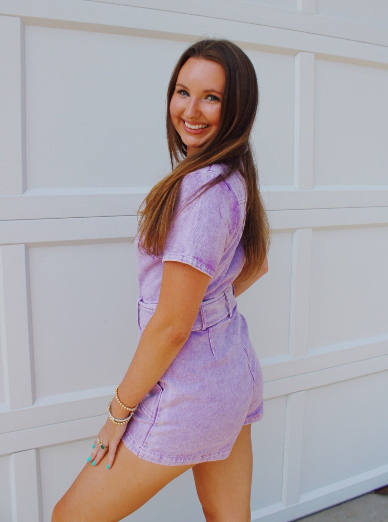 Purple Washed Utility Romper