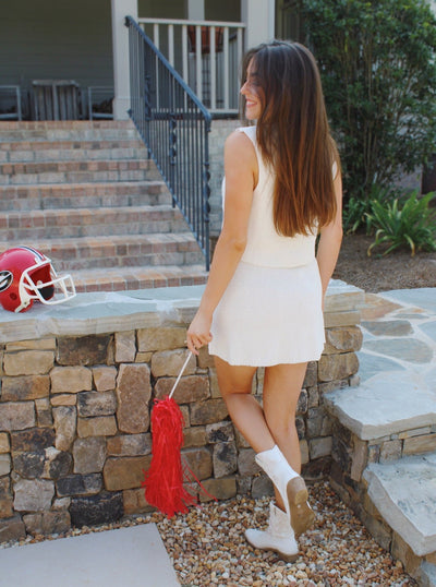 White Sweater Knit Skirt Set