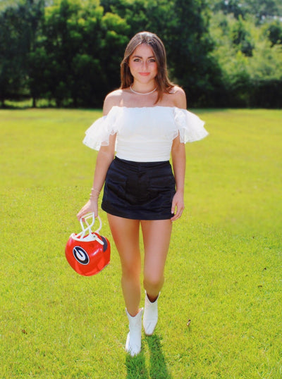 Black Satin Cargo Mini Skort