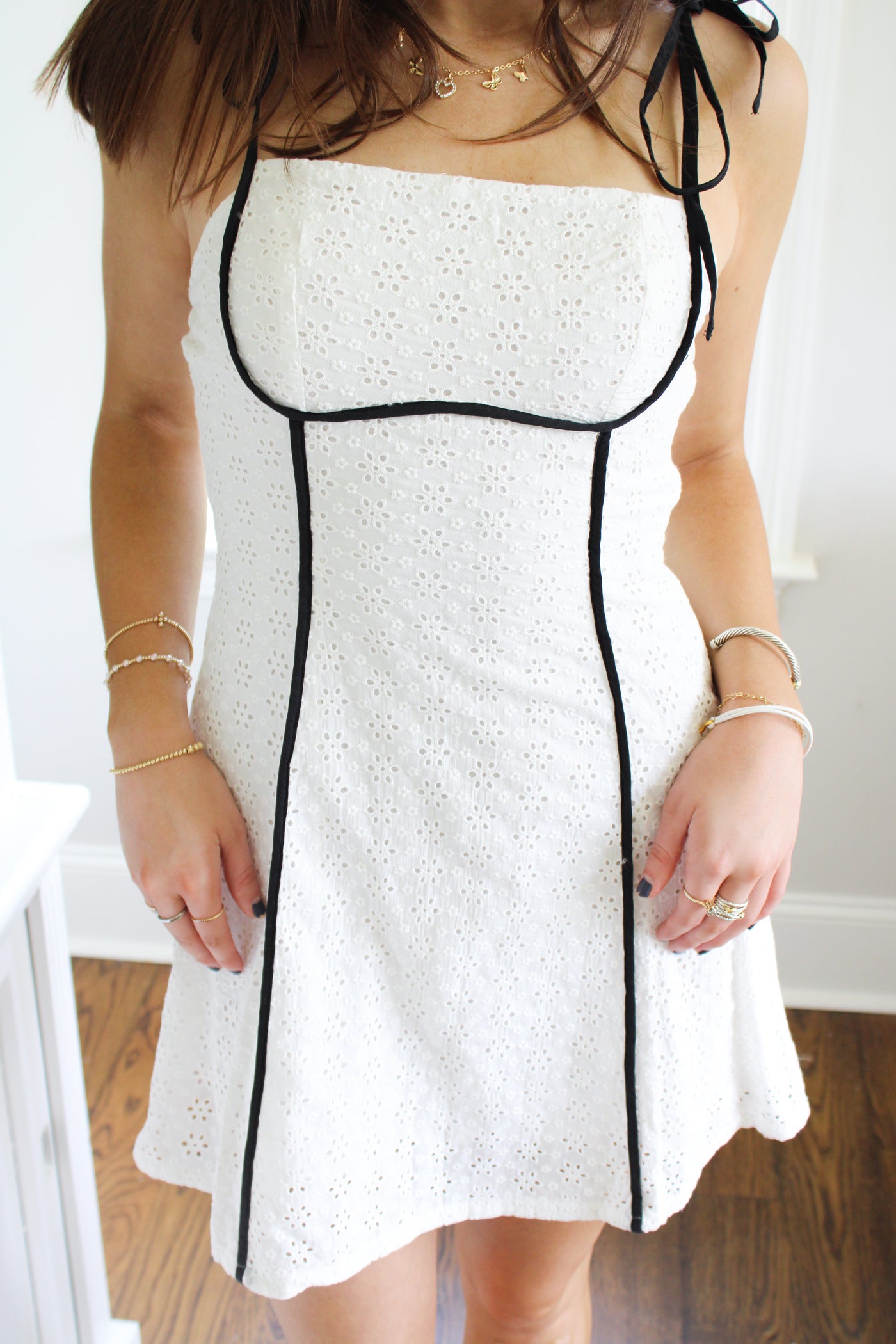 Eyelet Lace Binding Mini Dress