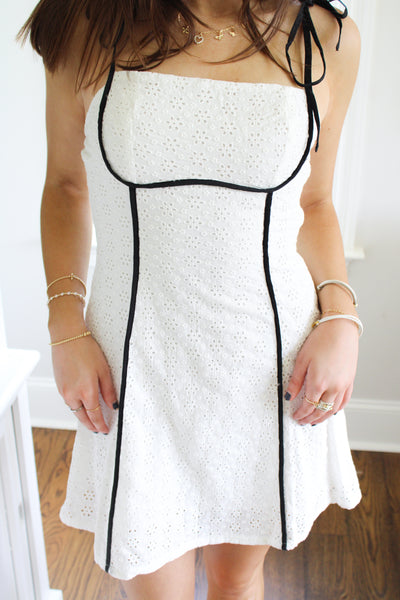 Eyelet Lace Binding Mini Dress