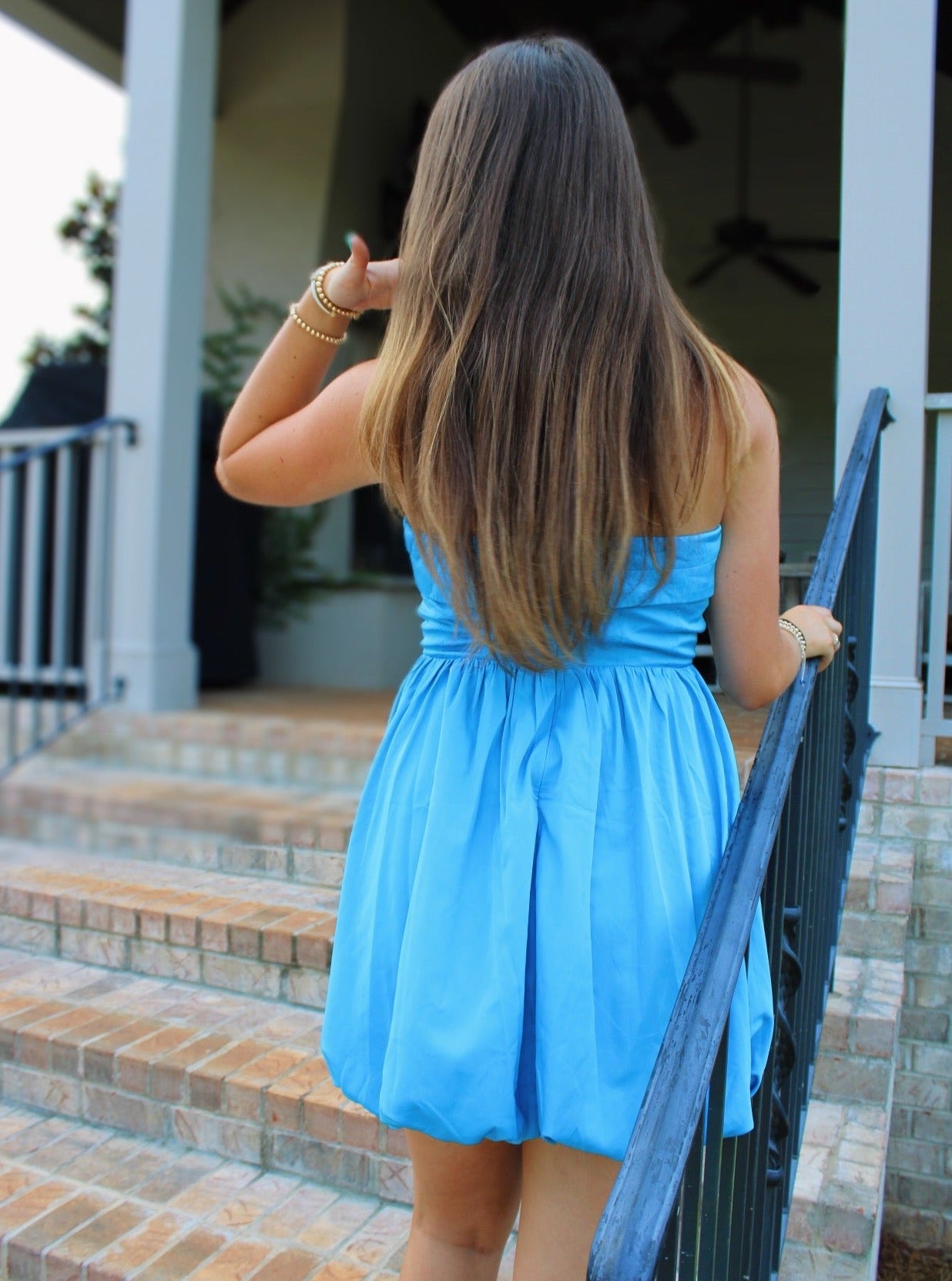 Azure Strapless Bubble Hem Mini Dress