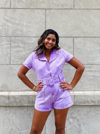 Purple Washed Utility Romper