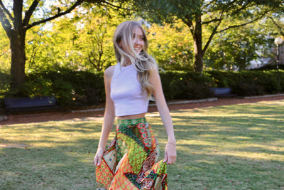 Patchwork Print Pleated Maxi Skirt