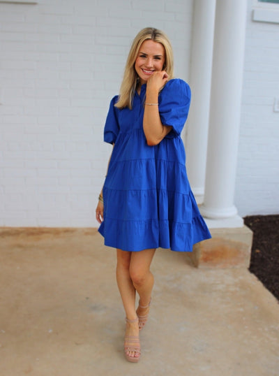 Royal Blue Tiered Puff Mini Dress