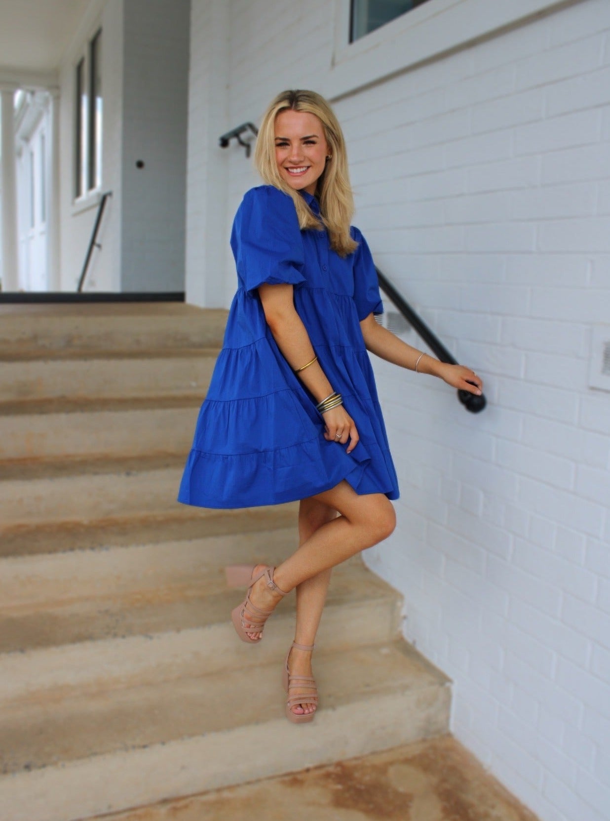 Royal Blue Tiered Puff Mini Dress