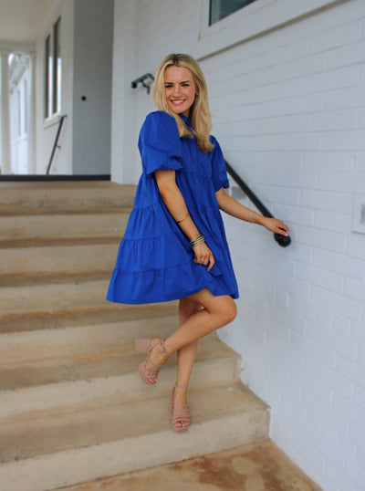 Royal Blue Tiered Puff Mini Dress