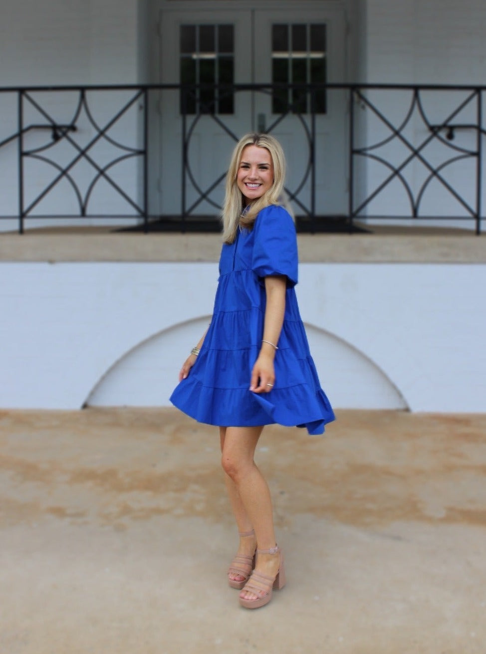 Royal Blue Tiered Puff Mini Dress