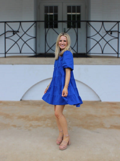 Royal Blue Tiered Puff Mini Dress