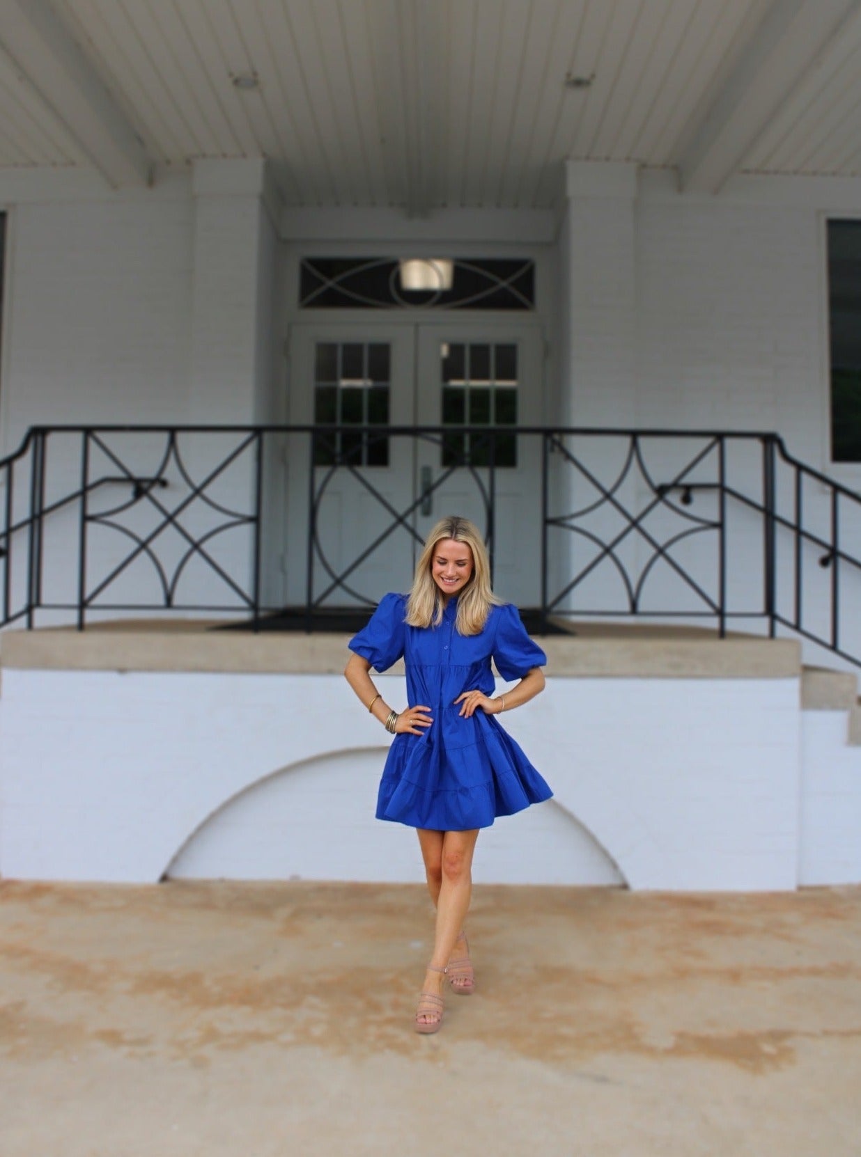 Royal Blue Tiered Puff Mini Dress