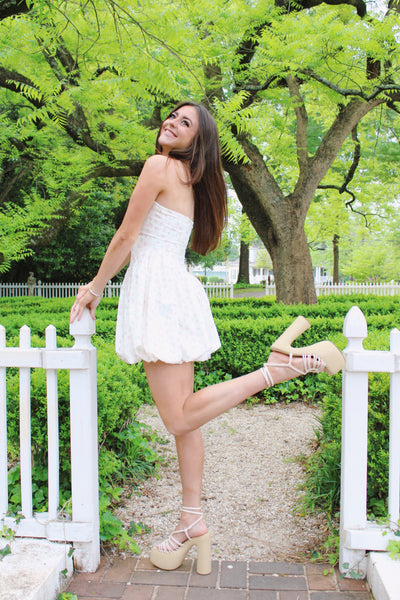 White Tulip Bubble Mini Dress