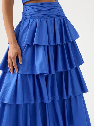 Blue Tiered Midi Skirt Set