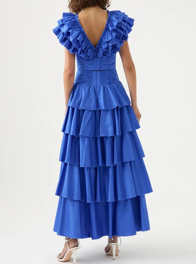 Blue Tiered Midi Skirt Set