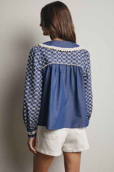Samantha Embroidered Denim Top