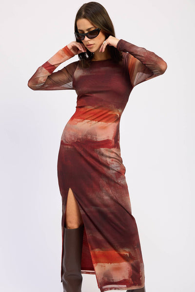Rust Mesh Maxi Dress