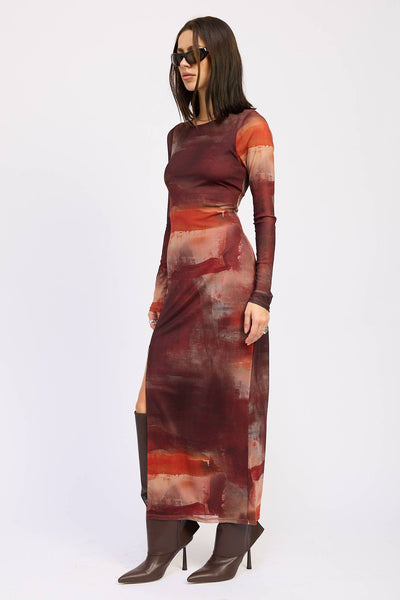 Rust Mesh Maxi Dress