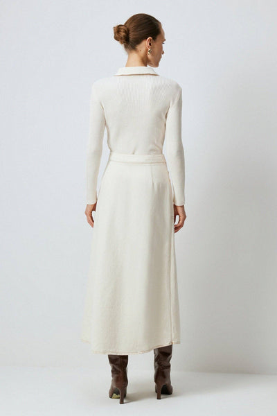 Cream Denim Maxi Skirt