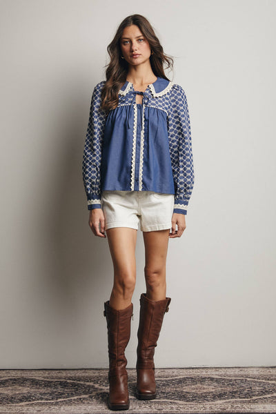 Samantha Embroidered Denim Top