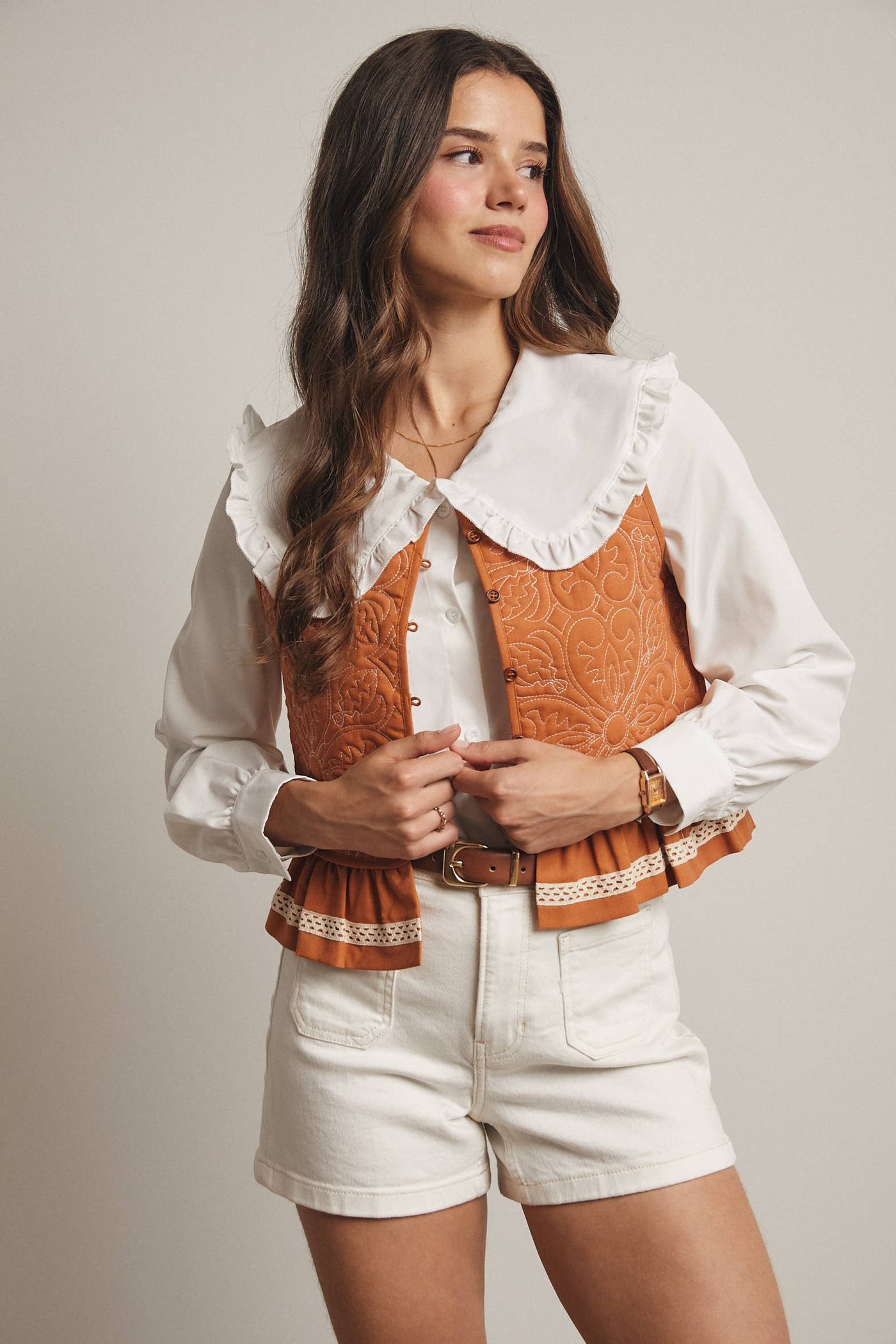 Terracotta Quilted Peplum Vest
