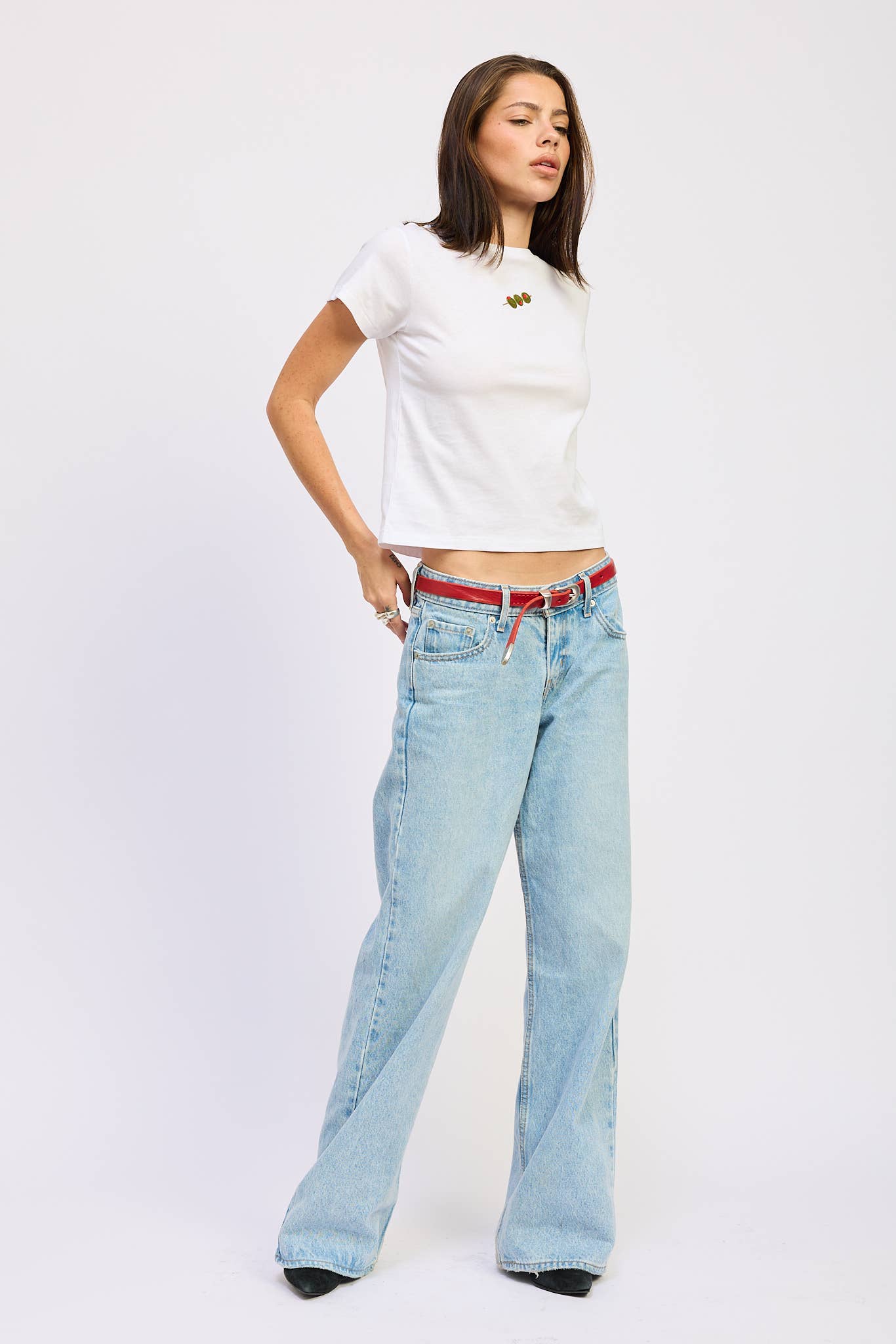 Olive Embroidered Baby Tee