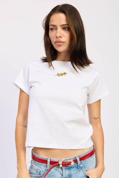 Olive Embroidered Baby Tee